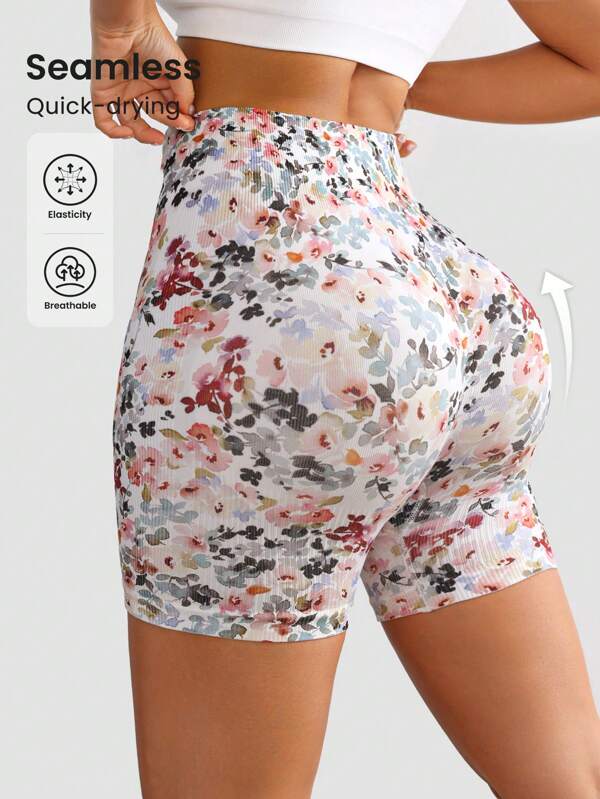 Sovereign Charm Seamless Printed Sports Yoga ShortsWomen Sweat Short, Gym Short, Biker Short