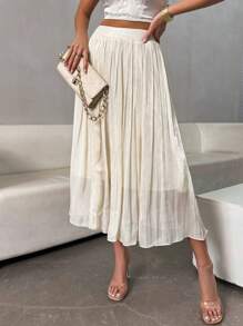 Chiquease Falda Plisada Elegante De Color Liso Para Mujer, Verano - Albaricoque - Ver 3
