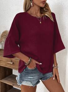 SHEIN LUNE Washed Cotton Poplin Casual Shirt - Maroon - View 3