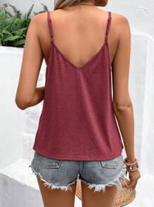 SHEIN Frenchy Women's Basic Lace Tank Top, Summer Christmas Red New Year Burgundy Casual - Burgundy - View 2