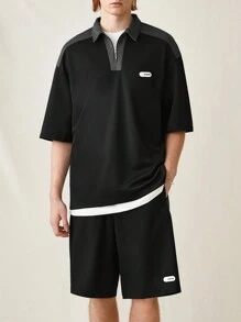 Manfinity VCAY Knitted Casual Patchwork Polo Shirt And Shorts Set - Multicolor - View 4