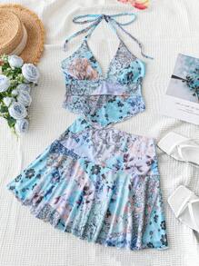 Soleia Bộ áo và váy in họa tiết kỳ nghỉ dành cho nữ - Màu xanh lam - Xem 1