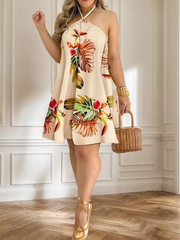 SHEIN LUNE Vestido de verano sin mangas con cuello halter para mujer y con estilo