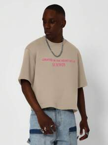 SUMWON Crop Fit Short Sleeve Tee With Front And Back Graphic Print - Khaki - View 2