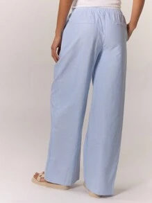 MUSERA Woven Contrast Waistband Tailored Trousers Old Money Elegant Chic - Baby Blue - View 2