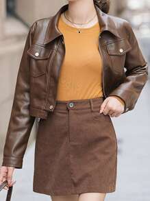 Chiquease Women's Fashionable Cropped PU Leather Jacket For Autumn