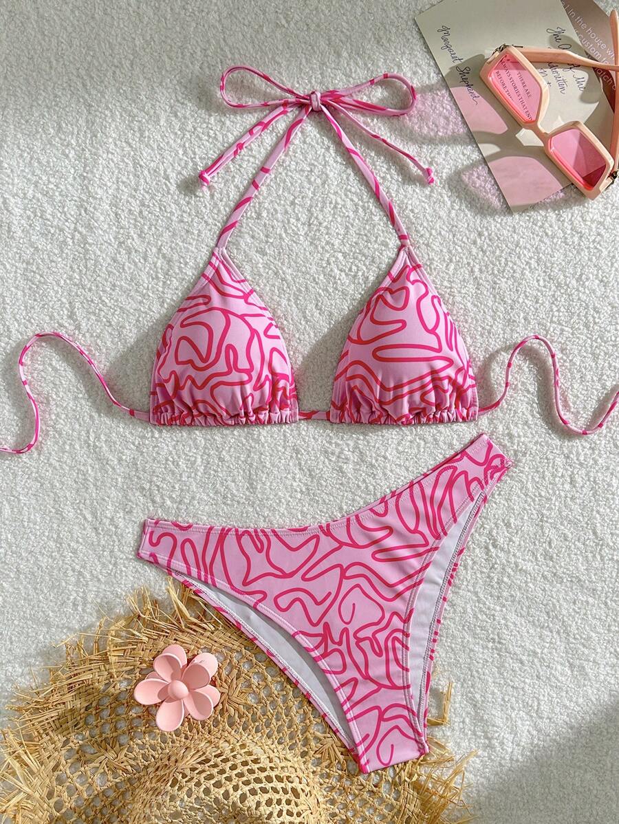 Swim Mod Bộ Bikini Dây Cổ In Sọc Gợi Cảm Cho Nữ, Trang Phục Đi Biển Mùa Hè, In Ngẫu Nhiên - Nhiều màu - Xem 1