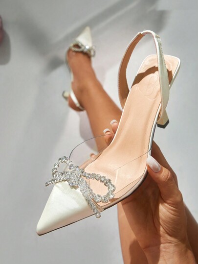 CUCCOO CHICEST Zapatos de mujer elegantes de tacón de aguja puntiagudo con decoración de strass en beige, lazo y tacón alto para verano, graduación, fiesta de graduación, vacaciones, rebajas de verano, elegantes, Navidad, Año Nuevo, ocasiones festivas