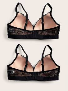 Plus Size Lace Patchwork Wireless Bra In Solid Color ,2 Pcs - Black - View 2
