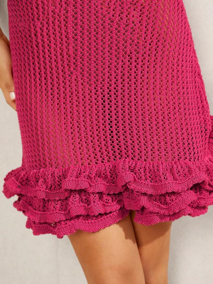 Layered Ruffle Hem Sheer Sexy Cami Knit Dress
