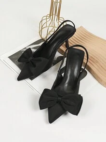 女士高跟瑪莉珍泵鞋，黑色綁帶涼鞋，婚禮鞋，中跟鞋，正式鞋，蝴蝶結平底鬥士涼鞋 - 黑色 - 查看 3