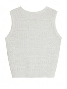 Women's Casual Hollow Out Loose Fit Round Neck Solid Color Knit Vest Sweater, Gentle Style For Summer - Apricot - View 6