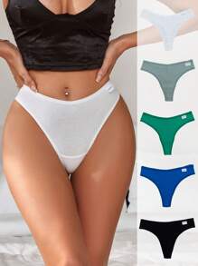 5pcs/Pack Solid Color Seamless Thong Panties