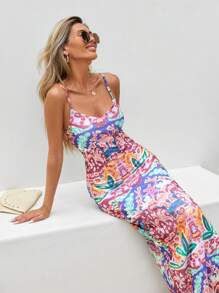 EURMUSE Flower Printed Mesh Dress - Multicolor - View 6