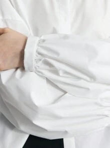 Ontre Blusa de manga larga de unicolor y estilo casual para mujer, camisa blanca de algodón con espalda descubierta y semi-formal, para usar en otoño, de vuelta al colegio, para uso diario - Blanco - Ver 5
