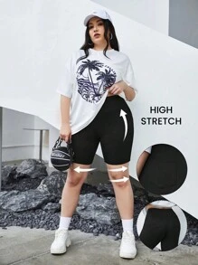 SHEIN EZwear Plus Solid Ribbed Knit Biker Shorts