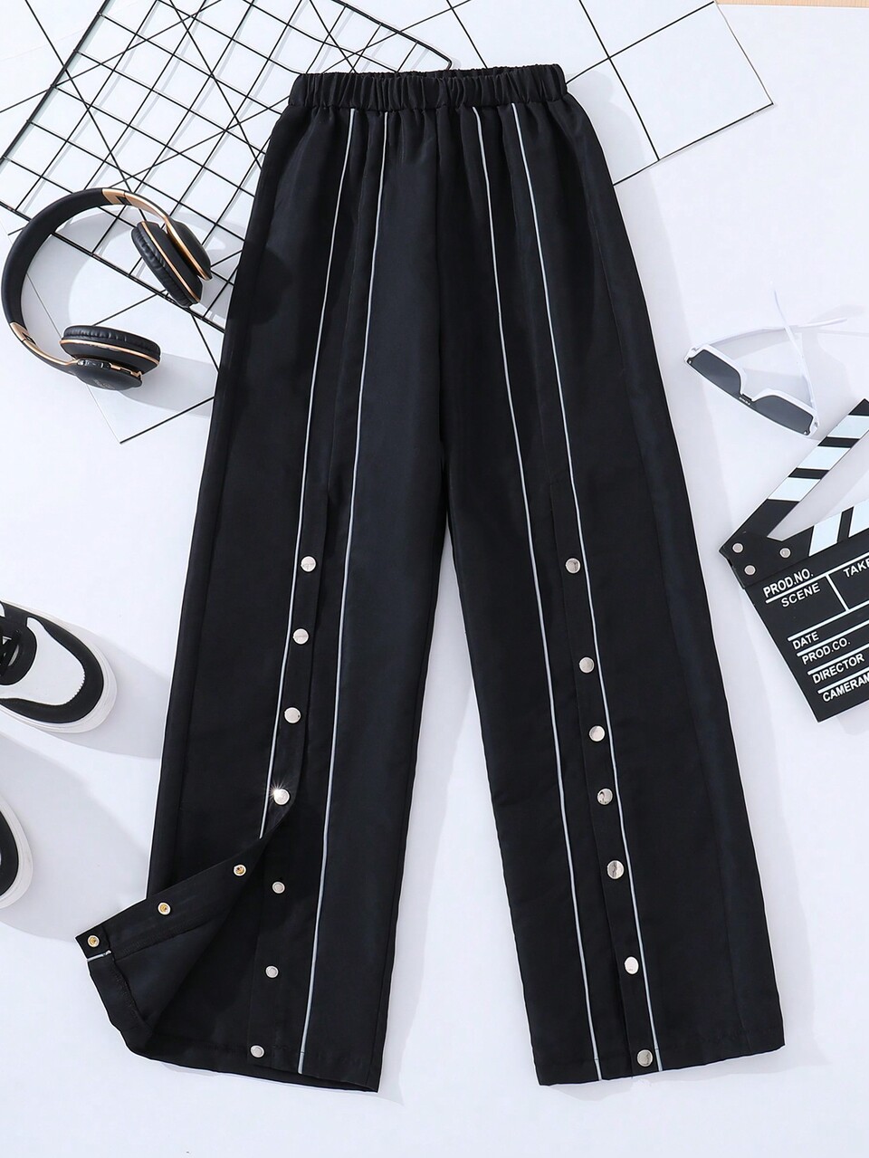 Teen Girl Fashionable Black Loose Fit Casual Pants