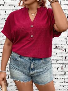 SHEIN LUNE Plus Size Solid Color Summer Casual Short Sleeve T-Shirt