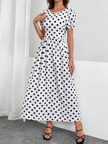 SHEIN Privé Women's Elegant Legant Romantic Date Party Daily Polka Dot Sexy Backless A-Line Dress ,Summer Long Dresses,Beach Dress ,DressBackless Boho Dress Suitable For Beach Vacations, Elegant Gatherings, Dating, Parties,Beer Festivals, Music Festivals, Graduation Parties, Rave Festival Outfits - Multicolor - View 6