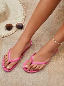 Grefit Woman Shoes Watermelon Printing Vacation Fashion Beach Pink Flip Flops For Summer Vacation Shoes Summer New Year Holiday For Casual Beach Style - Pink - View 6