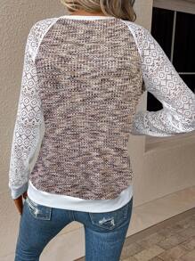 EMERY ROSE Women's Hollow Out Long Sleeve Long Sweatshirt Fall Cloth For Women - Khaki - View 2