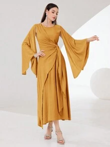 Modelyn Women's Elegant Solid Color Arabic Style Abaya Dress Long Evening Dresses