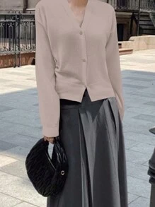 SHEIN Unity Simple And Elegant Soft Style Cardigan Fall Cloth For Women - Mocha Brown - View 3