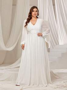 Faeriesty Curve V-Neck Lantern Sleeve A-Line Plus Size Formal Evening Gown For Women|Elegant Wedding Guest Dress, Gala Attire, Banquet Dress, Black Tie Event, And Formal Party Dress