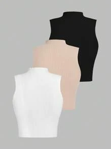 SHEIN Essnce Summer Women 3 Pac Of Kafele Top - Camel - Multicolor - View 2
