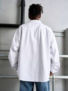 Manfinity Roghcode Men's Loose-Fit White Denim Shirt - White - View 2