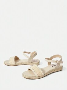 Styleloop Mujeres Sándalias elegantes estilo vacacional tejidas con tacón grueso y sensación bohemia - Amarillo - Ver 4