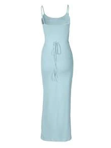 Vestido ajustado de tirantes sólidos para verano - Azul - Ver 2