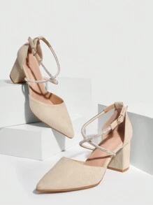 CUCCOO CHICEST Woman Shoes Point Toe Fashion Beige Elegant Pumps High Block Heel For Summer Graduation Heels Prom Heels Vacation Shoes Summer Elegant Heels Halloween Spring Shoes Spring Break Easter