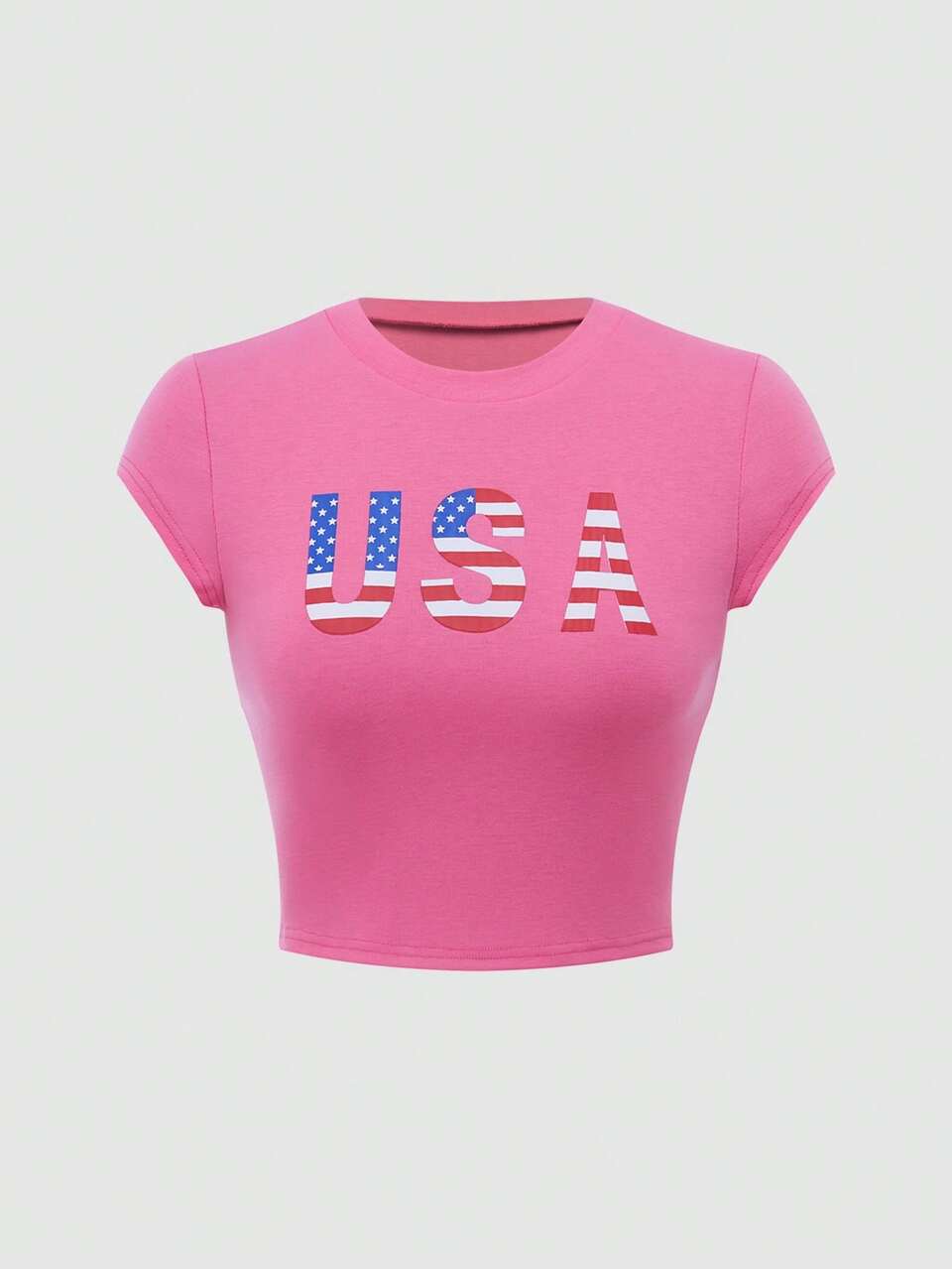 Women's American Retro  Short Hot Girl Navel Exposed Printed Tight Short Sleeve T-Shirt