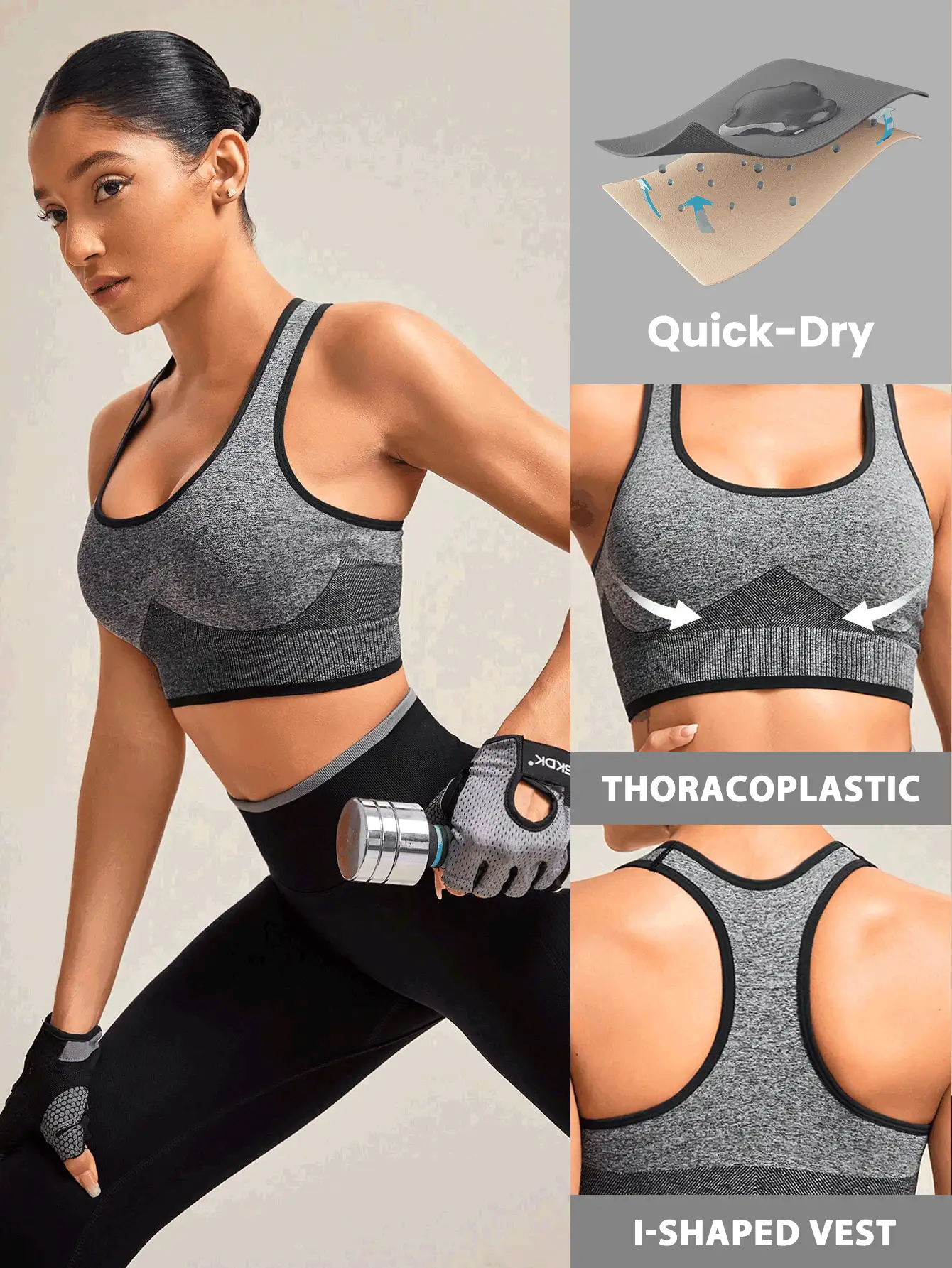 Easithlete Contrast Binding Racerback Sports Bra Gym Top Fitted Shirt