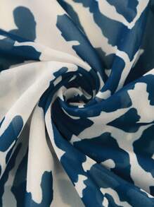 大码印花宽松休闲和服，日常穿着，度假海滩夏季 - 藍色 - 查看 3