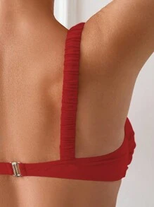 SHEIN Swim Solid Color Knotted Bikini Top, Summer Beachwear - Red - View 5