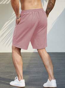 Manfinity Homme Men Plus Size Summer Solid Color Casual Shorts With Elastic Drawstring Waist - Pink - View 2