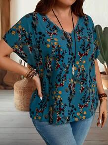 EMERY ROSE Áo Sơ Mi Ngắn Tay Cổ Chữ V Cánh Dơi In Hoa Kỳ Nghỉ Hè Plus Size Cho Nữ - Nhiều màu - Xem 5