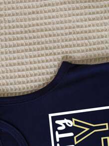 SHEIN Playful Pals Baby Boy Summer New Arrival Sleeveless Letter Print Two-Piece Set