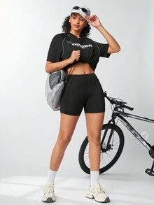 Streetz SHEIN Sport 適用於戶外露營，徒步旅行，通勤，運動的運動短褲 - 黑色 - 查看 6