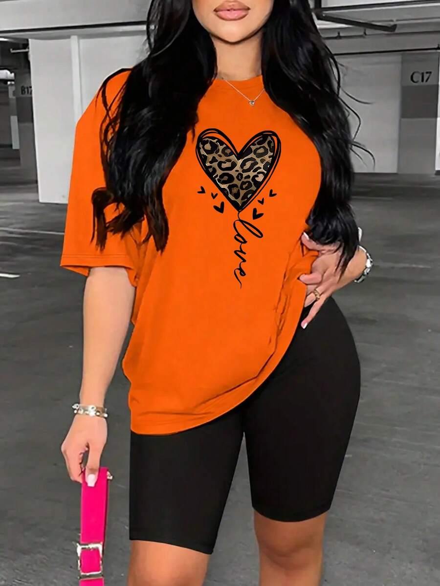 休闲情书豹纹心形印花女士时尚套装 - 彩色 - 查看 1