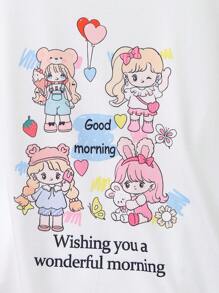 少女可愛卡通短袖上衣和長褲休閒服裝套裝 - 彩色 - 查看 5