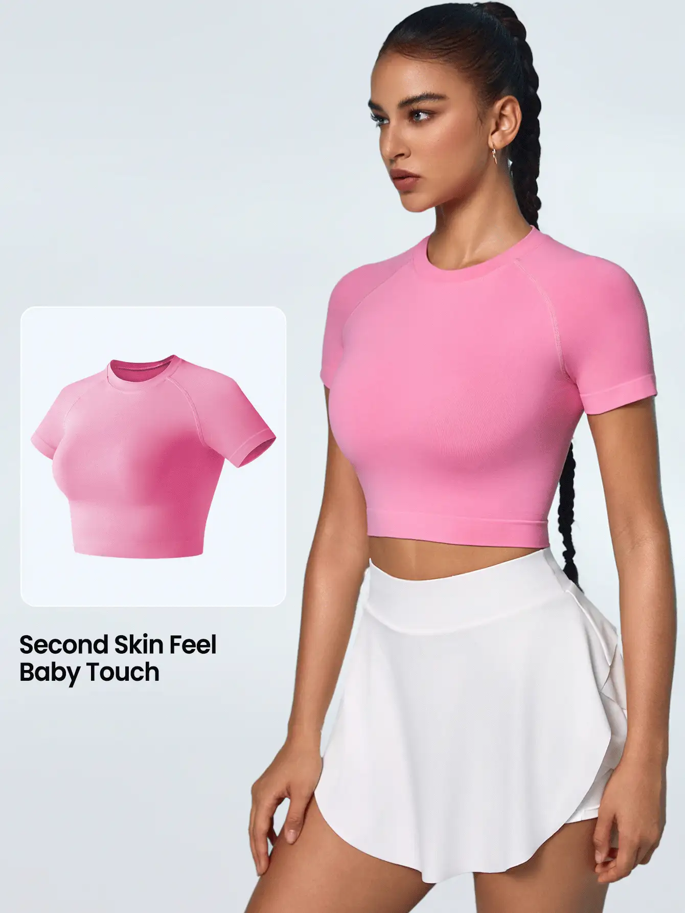 SHEIN Sports Camiseta de deportes rosa para mujer, sin costuras, tejido elástico y cómodo, de manga corta