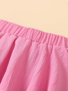 SHEIN Young Girl Solid Color Double Layered Ruffle Hem Short Mini Skirt With Elastic Waist - Pink - View 3