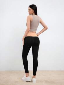 SHEIN Sport Studio Women's Fashion Color Block Compression Sports Leggings Legging Shorts