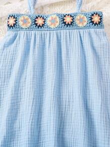 SHEIN Young Girl Summer Holiday Crochet Splice Cami Top And Shorts Set - Blue - View 5