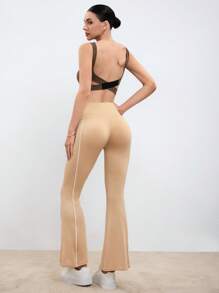 SHEIN Sport Gameset Women's Solid Color High Waist Split Hem Casual Sports Flare Pants Legging Shorts