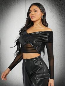 Hauture Top cruzado con brillo para conciertos - Negro - Ver 3