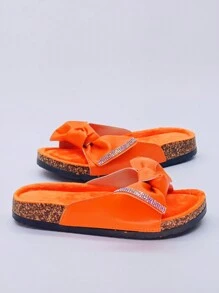 roulvxiang Bow Decor Rhinestone & Sequin Thick Sole Sandals - Women's Non-Slip Summer Beach Slippers, Popular Thick Sole Indoor/Outdoor Comfortable Shoes - Burnt Orange - View 3